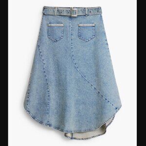 NWT DESIGUAL BLUE ASYMMETRIC FISHTAIL DENIM WESTERN BOHO BELTED MIDI SKIRT US S